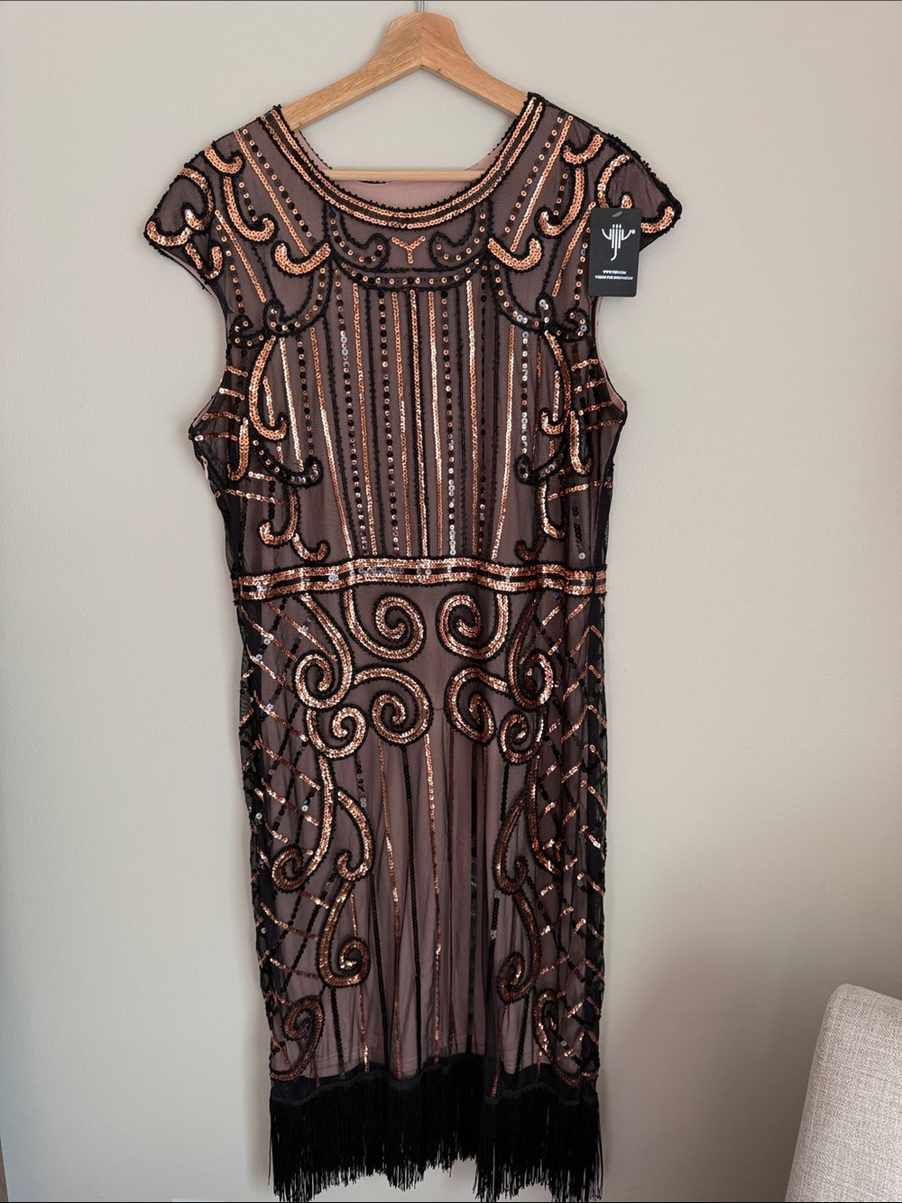 Embellished Black Dress with Rose Gold Sequin Detail